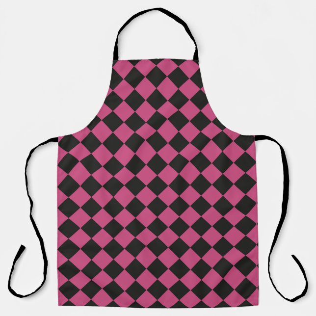 Pink Black Schachbrett Diamond Pattern Schürze (Vorderseite)
