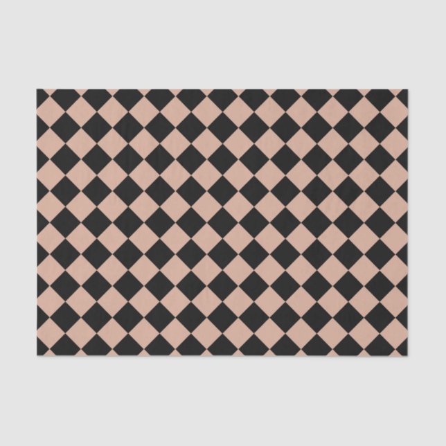Pink Black Schachbrett Diamond Pattern Seidenpapier (Vorderseite)