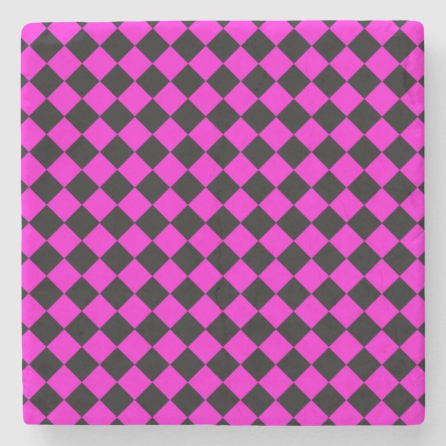Pink Black Schachbrett Diamond Pattern Steinuntersetzer (Vorderseite)