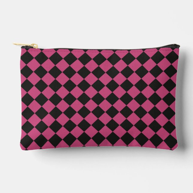 Pink Black Schachbrett Diamond Pattern Zubehörtasche (Vorderseite)