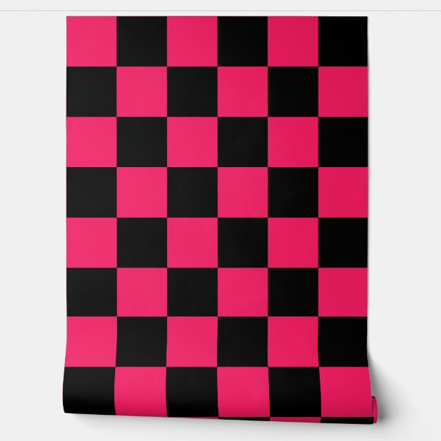 Pink Black Schachbrett Pattern Tapete (Abrollen)