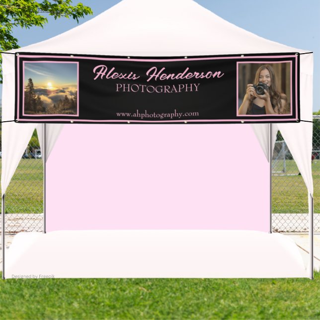 Pink & Black Script Modern 2 Photo booth Tent Banner (Von Creator hochgeladen)
