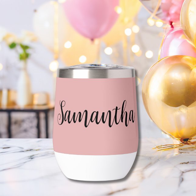 Pink Black Script Monogram Junggeselinnen-Abschied (Pink Black Monogrammed Name Bachelorette party Bridesmaid gift thermal wine tumbler)