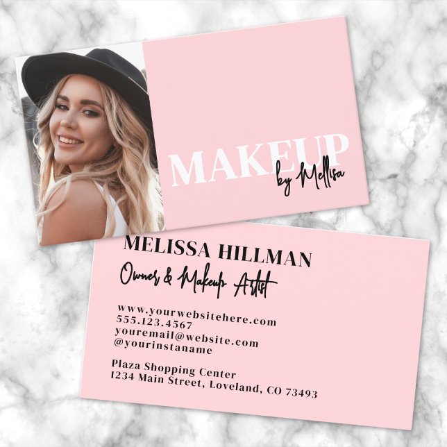 Pink Black Script Photo Makeup Visitenkarte (Pink Black Script Photo Makeup Business Card)