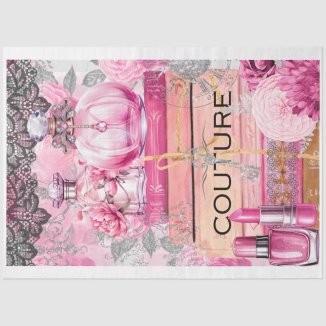 Pink & Black Shabby Glam Couture Decodipage Paper Seidenpapier (Vorderseite)