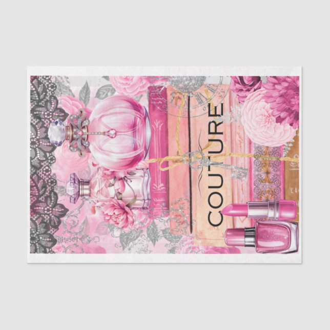 Pink & Black Shabby Glam Couture Decodipage Paper Seidenpapier (Vorderseite)