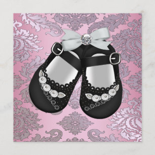 Pink Black Shoes Pink Black Damask Baby Girl Einladung