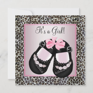 Pink Black Shoes Pink Leopard Baby Girl Dusche Einladung