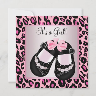 Pink Black Shoes Pink Leopard Baby Girl Dusche Einladung