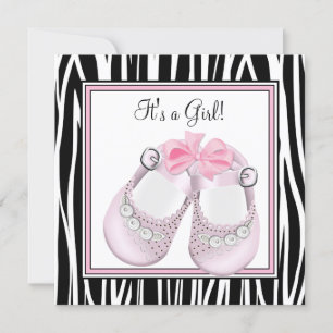 Pink Black Shoes Pink Zebra Baby Girl Dusche Einladung