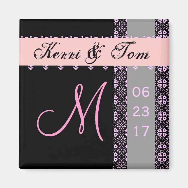 PINK BLACK SILVER Bride Groom Lace Wednet Magnet (Vorne)