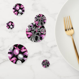 Pink Black Silver Glitzer Sweet 16 Birthday Party Konfetti