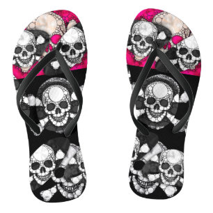 Pink Black Skull Blendet Muster Flip Flops