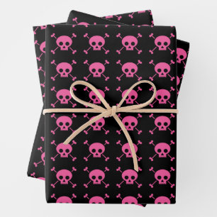 Pink Black Skull Pattern Goth Girl Geschenkpapier Set