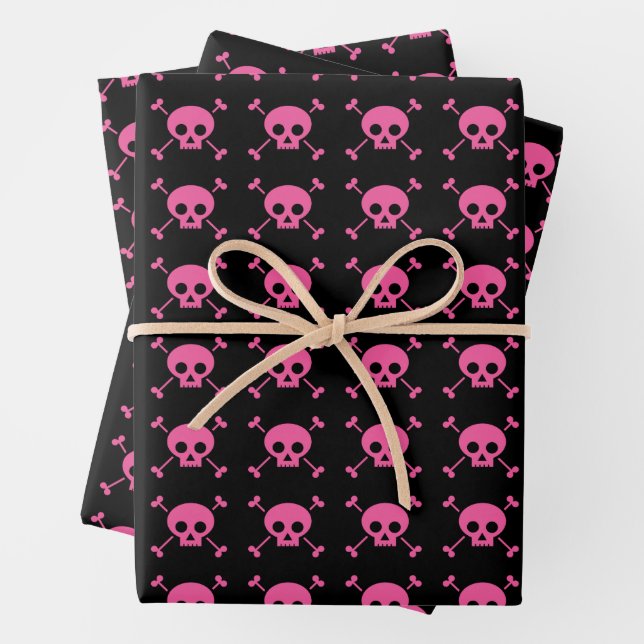 Pink Black Skull Pattern Goth Girl Geschenkpapier Set (Beispiel)