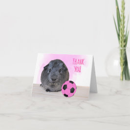 Pink Black Soccer Ball Guinea Pig Horizontal Dankeskarte