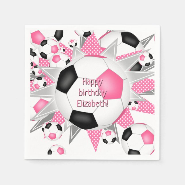 pink black soccerball blowout sports birthday  serviette (Vorderseite)