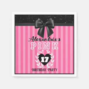 PINK Black Stripes Girly Birthday/Pajama Party Serviette