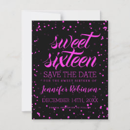 Pink Black Sweet 16 Geburtstag Rett Datum Confetti Save The Date