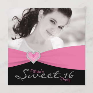 Pink Black Sweet 16 Geburtstagsparty Einladung