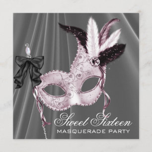 Pink Black Sweet 16 Masquerade Party Einladung
