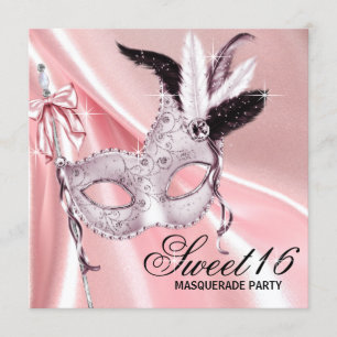 Pink Black Sweet 16 Masquerade Party Einladung