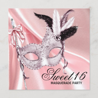 Pink Black Sweet 16 Masquerade Party Einladung