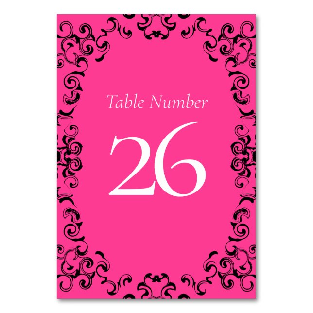 Pink Black Swirl Gothic Wedding Tischnummer (Rückseite)