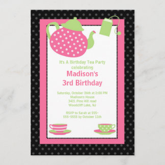Pink & Black Tea Party Geburtstagsparty Einladung