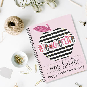 Pink & Black Teacher Life Spirale Notebook Notizbuch