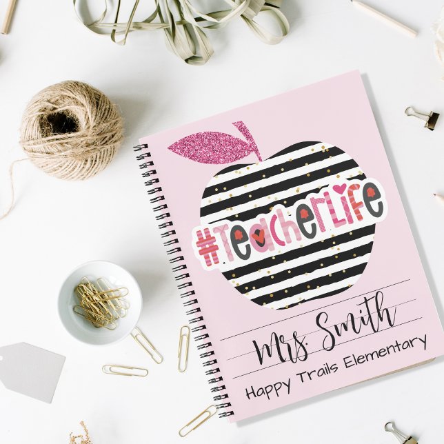 Pink & Black Teacher Life Spirale Notebook Notizbuch (Von Creator hochgeladen)