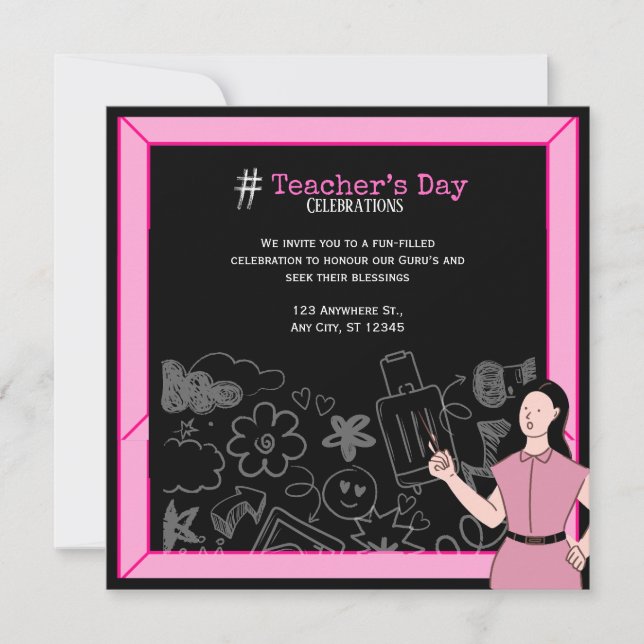 Pink Black Teacher's Day Danke Karte (Vorderseite)