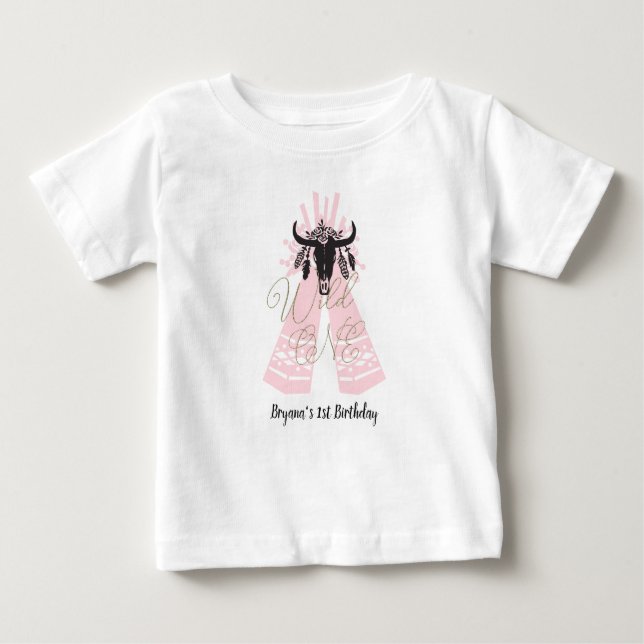 Pink & Black Tepee Pfeile Boho Chic Wild ONE 1. Baby T-shirt (Vorderseite)