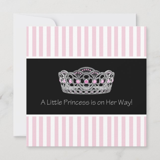 Pink Black Tiara Princess Baby Dusche Einladung (Vorderseite)