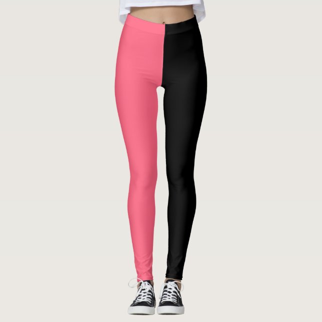 Pink Black Two Tone Halb Color Split Leggings (Vorderseite)