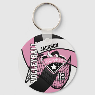 Pink, Black und White Volleyball 🏐 Design Schlüsselanhänger