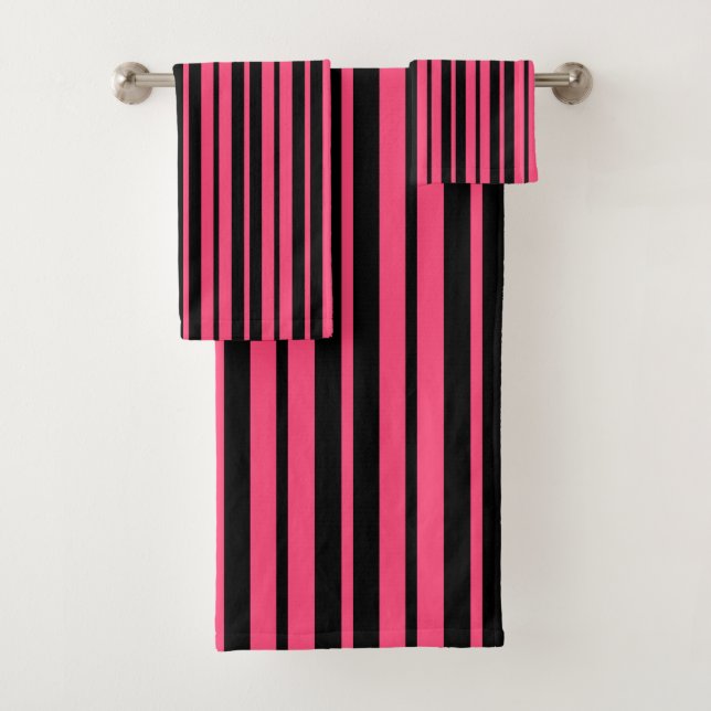 Pink Black Vertical Stripes Design Badhandtuch Set (Insitu)