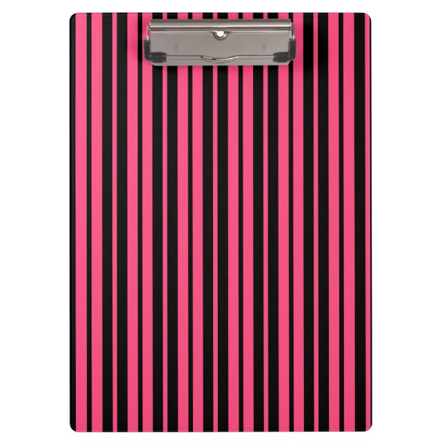 Pink Black Vertical Stripes Design Klemmbrett (Vorderseite)