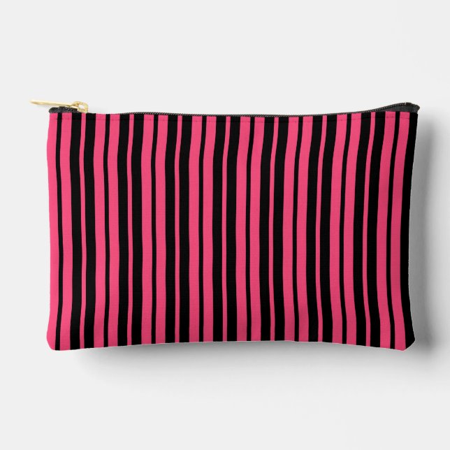 Pink Black Vertical Stripes Design Zubehörtasche (Vorderseite)