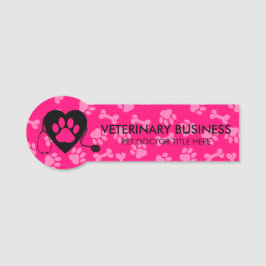 Pink Black Veterinary Paw Heart Stethescope Päpste Namensschild