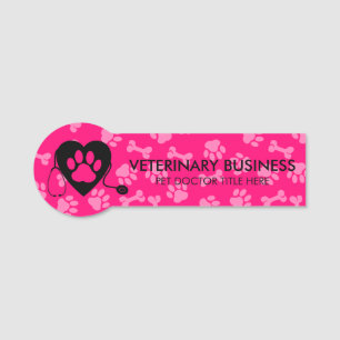 Pink Black Veterinary Paw Heart Stethescope Päpste Namensschild