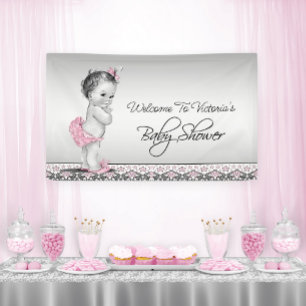 Pink Black Vintag Baby Girl Babydusche Banner
