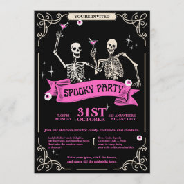 Pink & Black Vintage Retro Skeleton Wedding Einladung