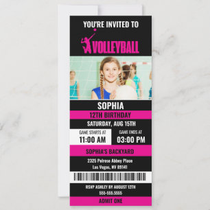 Pink Black Volleyball Ticket Geburtstag Foto Einladung