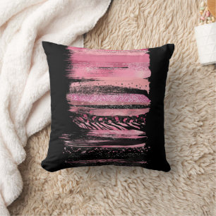 Pink Black Watercolor Glitzer Foil Pinselstriche Kissen