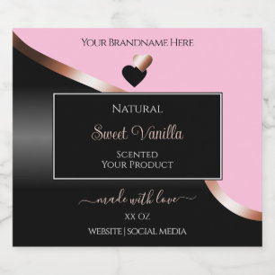 Pink Black Wavy Rose Gold Hearts Produktkennzeichn Alkoholflaschenetikett