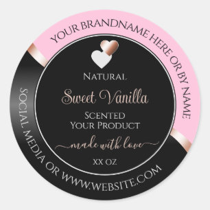 Pink Black Wavy Rose Gold Hearts Produktkennzeichn Runder Aufkleber
