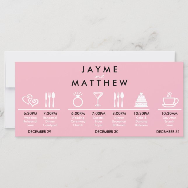 Pink Black Wedding Timeline Begrüßungstablett Hinw (Vorderseite)