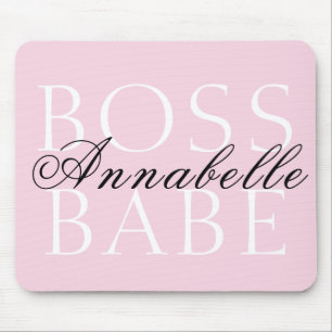 Pink Black White Script Name Boss Babe Mousepad