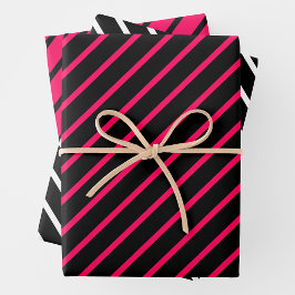 Pink, Black & White Striped Geschenkpapier Set